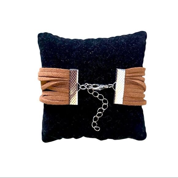 Boho Faux Suede Strands & Multicolor Bead  Adjustable Bracelet Silver Tone OSFM - Picture 2 of 4